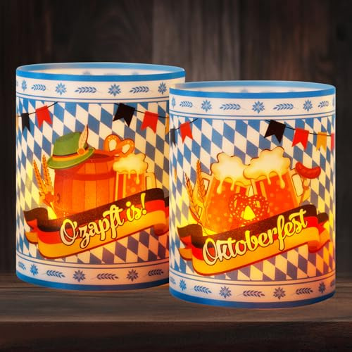BOOMTOP 12 Windlicht Oktoberfest Tischdeko O'zapft is Deko Teelichter Kerzen Verzieren Bayrische Deko Windlichter Bierfest Wiesn Party Mottoparty Dekoration B