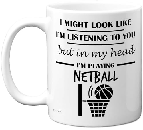 Stuff4 Netball, in My Head Mug | Funny Gift for Netball Lover Women and Men, 11oz Premium Ceramic Dishwasher Safe White Handle Mugs Novelty Cup