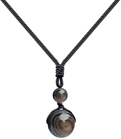 cotigo - Ciondolo in pietra naturale da 14 mm, ciondolo con corda intrecciata, collana in corda donna, uomo, portafortuna e protezione, contro il malocchio, regalo originale.
