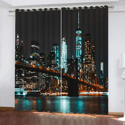 HABEAT 3D New York Vorhänge Abdunkelnde New York Kindervorhänge Vorhang mit ösen 2er Set Gardinen Blickdicht Verdunkelungs für Kinderzimmer Schlafzimmer Wohnzimmer B 110 X H 95 cm（Motiv 34-5）