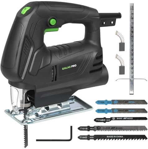 GALAX PRO 500W scie sauteuse avec LED et 6 vitesses pour coupes courbes | Lames bois/métal + guide inclus | Idéale pour bricolage et pro