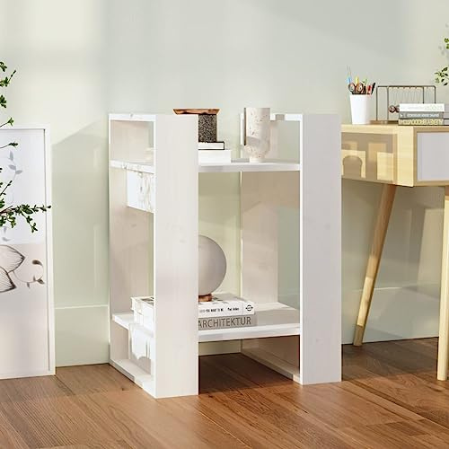ZfiPhranillus Bücherregal aus Kiefer Massivholz Weiß 41x35x57 cm, Modernes Regal mit 2 Ebenen als Raumteiler für Wohnzimmer, Flur, Büro
