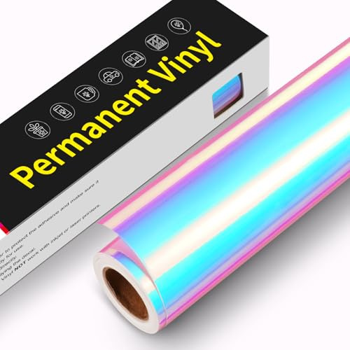 Lámina de vinilo autoadhesiva para plóter, 30,5 cm x 305 cm, resistente al agua, rollo de vinilo permanente para Cricut, Silhouette Cameo, pegatinas (blanco ópalo holográfico)