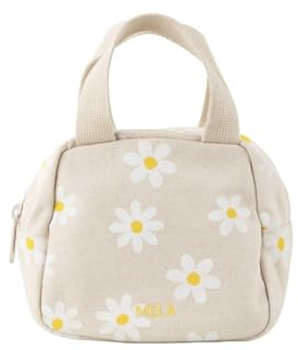 Organizer Tasche klein mit Reißverschluss – Kosmetiktasche mit Reißverschluss & Innenfächern – Kulturbeutel für Damen & Herren, Fairtrade & GOTS – Bio-Baumwolle (Greige/Daisy Print)