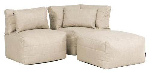 Icon Noa Sitzsack Sofa mit Füllung, 3 Sitzer Modular Sofa, Beige | In Deutschland Hergestellt, Boneless Sofa, Langlebiger Webstoff für Drinnen und Draußen, Outdoor Sofa Garten und Terrasse