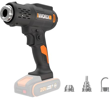 WORX WX015.9, Akku-Heißluftpistole 20V ohne Akku & Ladegerät, PowerShare | 20, 600°C einstellbar in 10°C-Schritten, LCD-Display, Memory-Funktion und schnelles Aufheizen