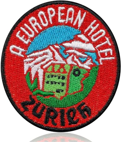 QianSiLi Bügelbild Zürich Schweiz Motiv, 7x6,3cm Gestickte Aufnäher zum Aufbügeln, Runde Schweizer Patches mit Alpen Hotel, Vintage Bügelbilder für Textilien, Zürich Souvenir für Kleidung