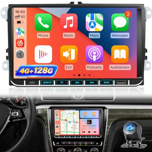 4+128G Radio Android para Coche para VW Skoda Seat 2003-2020 Golf Passat | CarPlay/Android Auto Inalámbricos, Navegación GPS, Pantalla Táctil, Actualización de Radio Volkswagen de 9 Pulgadas