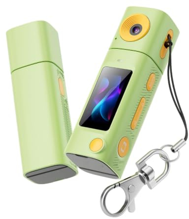 MENDUNER Mini Keychain Camera 1080P, 0.96in Screen, Lanyard and Hook (Fluorescent Green)