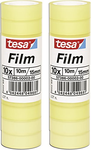 tesafilm Klebeband, Standard, 10m x 15mm (2 Packungen = 20 Rollen)