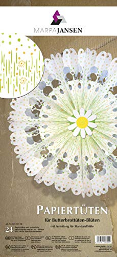 MarpaJansen Papiertüten für Deko-Sterne/Blüten - Bastelset - Butterbrottüten - (10 x 22 cm, 24 Stück) - inkl. Bastelanleitung - Blumenwiese