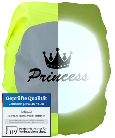 EANAGO Premium Regenschutz für Schulranzen und Rucksack - mit großem Sicherheitsreflektor - 100% wasserdichte Regenhülle - universell passend - Regenüberzug Ranzenhülle (Gelb_Prinzessin)