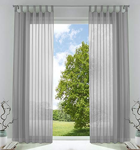 2er-Pack Gardinen Transparent Vorhang Set Wohnzimmer Voile Schlaufenschal mit Bleibandabschluß HxB 225x140 cm Grau, 61000CN
