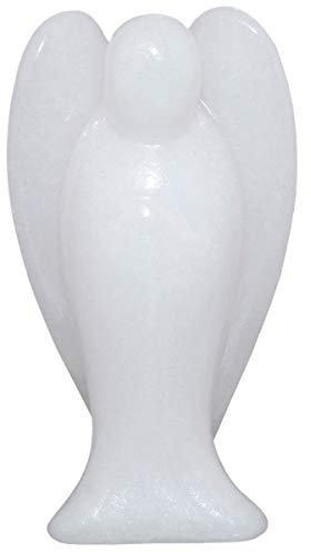mookaitedecor 3 Inch White Jade Crystal Guardian Angel Gemstone Carved Figurine Statue Home Ornament, Healing Crystal Gifts, Love Peace Lucky Charm Stone Angel for Reiki Chakra Decoration