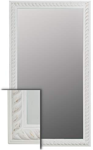 elbmöbel Ganzkörperspiegel Weiß mit Holzrahmen 132x72 cm | Wandspiegel im Shabby-Chic-Stil mit Ornamenten – vertikal & horizontal montierbar – ideal für Schlafzimmer & Flur