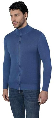 1st American Cardigan Due Fili con Zip 100% Cashmere da Uomo a Manica Lunga Made in Italy - Pullover di Puro Cachemire Zip Intera