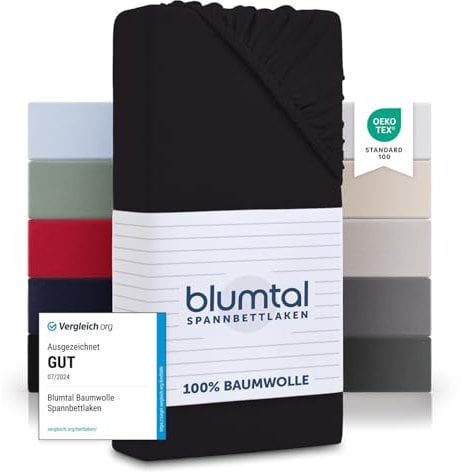 Blumtal® Basics Spannbettlaken 160x200cm Topper Jersey im 2er Set - Bettlaken 160x200cm aus 100% Baumwolle -Oeko-TEX zertifiziertes Spannbetttuch 160x200- Topper Spannbettlaken 160x200 - Schwarz
