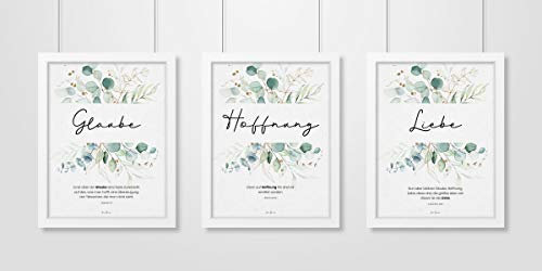 Aus Gnade Christliche Poster · Glaube Hoffnung Liebe · 3er Set · Pflanzen Grün · Bibelvers · Deko · Wandgestaltung · ohne Rahmen · A3 · christliche Geschenke · Deutsch