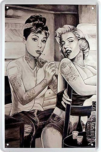 schilderkreis24 - Blechschilder Audrey Hepburn Marilyn Monroe Bekannte Persönlichkeiten Celebrities Deko Schild Metallschild Retro Türschild Vintage Eingang Geschenkidee 20x30 cm
