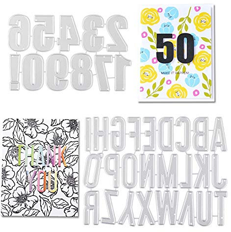 UFLF 2 Stücke Stanzschablonen Buchstaben Groß Stanzen Zahlen Metall Prägeschablonen Stanzformen Cutting Dies für DIY Scrapbooking Karten Handwerk Geschenk Homedeko