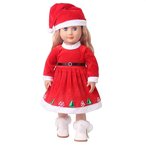 DUORUI Puppenkleidung Kleid Weihnachtsoutfit rot für American Girl Doll 18 Zoll Schneeflockenmuster