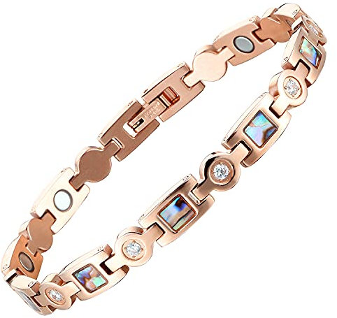 MagEnergy Magnetic Bracelets for Women Titanium Steel Magnetic Wristbands with Elegant Love Heart Shape Design, Lovely Ring with Gift Box with an Adjustment Tool (Rose Gold/A)