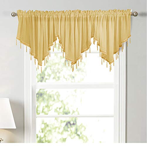 Yaland Voile gardinenschal scheibengardine küche vorhänge querbehänge Einfarbige Vorhänge kuzre Vorhänge modernstil bistrogardinen Dreieck Vorhänge (BxH 130x60cm) 1 Gelb Stück