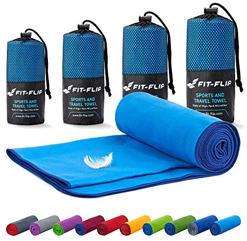 Fit-Flip Mikrofaser Handtuch - kompakt, leicht und schnelltrocknend - Microfaser Handtücher - als Reisehandtuch, Sporthandtuch, Strandtuch und Badetuch groß (50x110cm, Blau mit Dunkelblauen Rand)