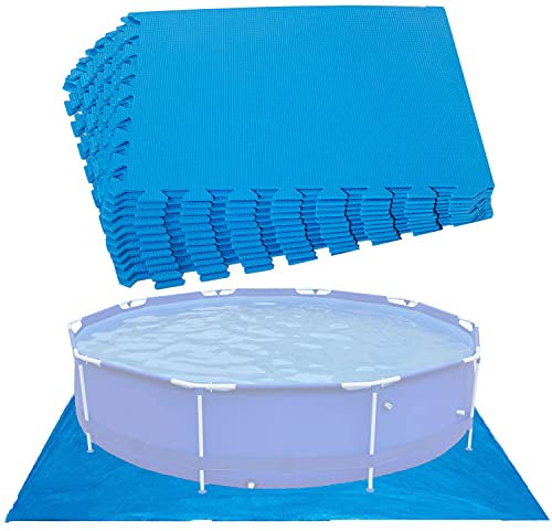 Hummelladen Poolunterlegmatte aus Eva in Blau - 0,5cm dick - 50x50cm - passend zu einem Stahlrahmen Pool von Ø366 cm - Stecksystem in Puzzleform - mit Randstücken