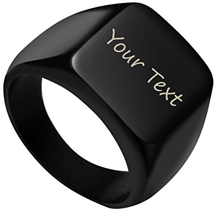 Sunligoo Herren Ringe Siegelring Edelstahl mit Gravur Foto/Text Personalisiert Bandringe Punk Vintage Breit Schwarz Ringe