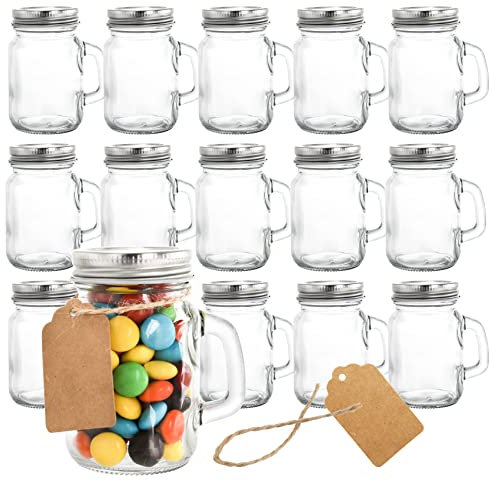 Kingrol 16 Pack 4 oz Mason Jars with Lids, Vintage Glass Favor Jars with Personalized Label Tags and String for Drink, Dessert, Candle, Craft, Decor, Party Favors