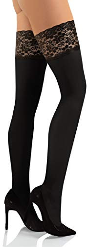 sesto senso Halterlose Strümpfe 50 DEN Spitze Mikrofaser Blickdicht Damen XL/XXL Schwarz