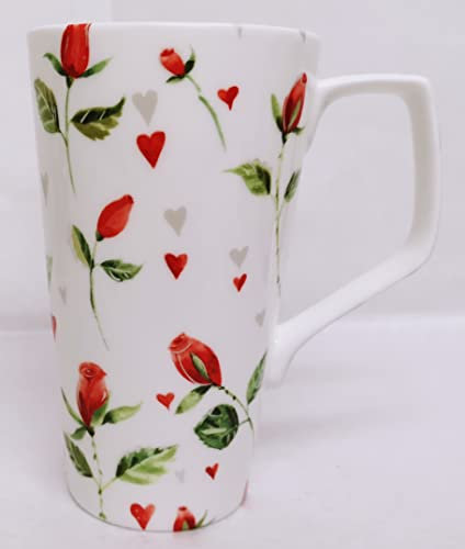 Rainbow Decors Hearts & Red Roses Mug 20oz Fine Bone China Large Jumbo 1 Pint Latte Coffee Tea Cup Hand Decorated UK