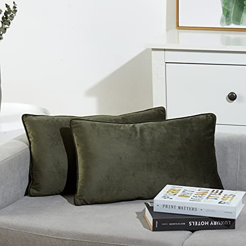 Juliyeh 2er Set Samt Kissenbezug mit Einfarbig Weihnachten Zierkissenbezug Kissenhüll Dekorative Kissenbezüge Sofa Kissenbezug Dekokissen Sitzkissen für Sofa Auto 40x60 cm Moosgrün