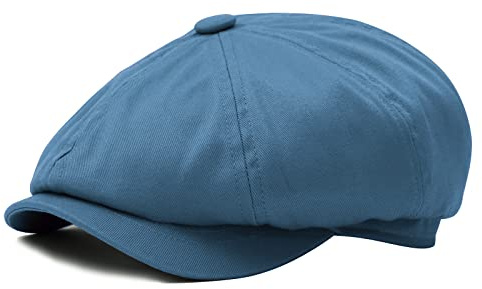 BOTVELA Men's 8 Piece Newsboy Flat Cap 100% Cotton Gatsby Ivy Golf Cabbie Hat (Light Blue, 7 5/8)