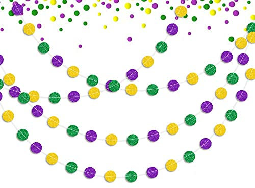 8 Stück Mardi Gras Hängende Girlande, Glitzer Grün Lila Gold Kreis Punkte Girlande für Mardi Gras Dekoration, Maskerade Papier Banner Urlaub Dekorationen für Karneval Party Indoor Outdoor Home Decor