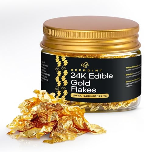 BeePoint Copos comestibles de lámina de oro de 24 K, 100 mg de copos de oro para manualidades, uñas, velas, maquillaje, pintura, alimentos y cocina