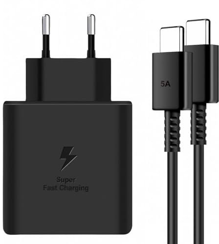 Chargeur 45W Super Charge Rapide pour Samsung Galaxy S25 Ultra,S24+,S24 Ultra,S23+,S23 Ultra, S22,A54,Z Fold5,Flip5,Fold6, Flip6,Tab S10 S9 S8 Ultra,Prise Secteur USB C Adapteur avec 5A Câble (Noir)