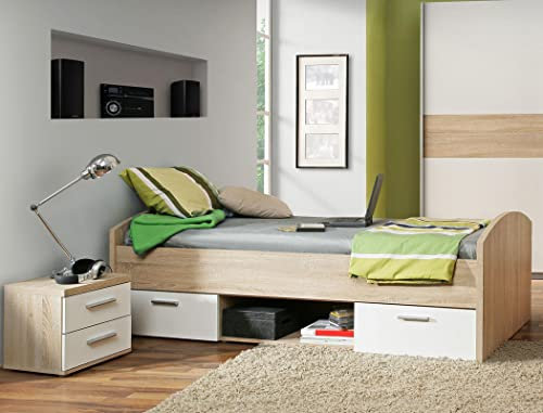 expendio Jugendbett Wisal 70 Sonoma Eiche weiß 90x200 cm mit Nachttisch Kinderbett Stauraumbett Jugendzimmer Kinderzimmer