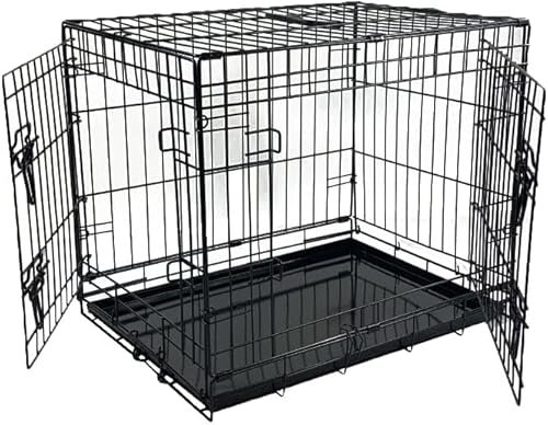BUNNY BUSINESS DOGGY STYLE Metal Dog Crate/Black Metal Folding Cage with 2 Doors Sliding Chew Resistant METAL Base Tray Heavy Duty Puppy Training Solution CRATE (ULTRA HVY DUTY BLACK, LARGE 36)