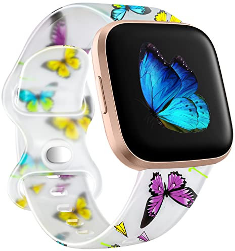 youmaofa Versa 2 Armband Kompatibel mit Fitbit Versa 2 Armband/Fitbit Versa Armband, Weiches Silikon Ersatzarmband für Fitbit Versa/Versa 2/Versa Lite Armbänder für Damen, Schmetterling, S