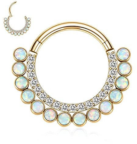 AROWRO 16G Septum Ring Septum Schmuck 8mm Daith Ohrringe Septum Clicker Nasenringe CZ Opal Daith Piercing Schmuck Helix Tragus Rook Lobe Ohrringe 316L Chirurgenstahl Knorpelohrring Gold