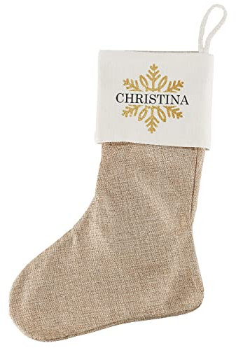 Herz & Heim® Personalisierte Weihnachtssocke für Kamin mit Namen Bedruckt Schneeflocke