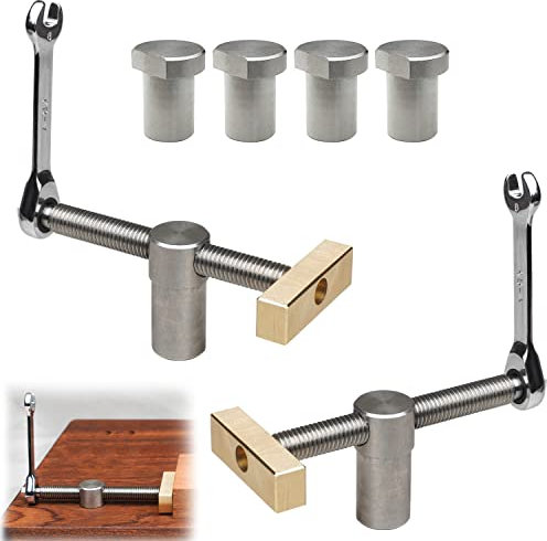 2 Piezas Tornillo de Banco de Trabajo Profesional, 60mm Tornillos para Banco de Carpintero, 4 Piezas Bricolaje Banco Trabajo de Posicionamiento para Agujero de 20mm (plata)