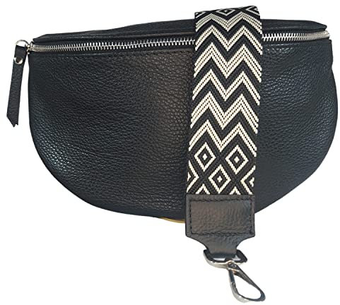 Generic Damen Bauchtasche Stylische moderne Taschen mit breitem Wechselriemen Nappaleder Echtleder Bauchtasche inkl. breitem Riemen Gürteltasche Crossbag Umhängetasche Damen Ledertasche, Schwarz, Zeit