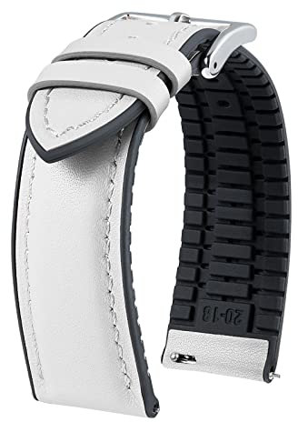 BINLUN Uhrenarmbänder Hybrid aus Leder & Gummi Schnellverschluss Uhrenarmband für Smartwatches aus Leder und Silikon Erstklassige Qualität 6 Farben Herren Damen(Weiß,22mm,Silberne Schnalle)