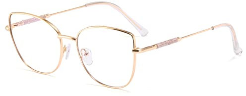 kachawoo Mode Brillen Frauen Clear Lens Metal Frame Cat Eye Gläser Anti Blue Light Eyewear (gold clear frame)