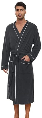 U2SKIIN Herren Bademantel Frottee 100% Baumwolle Sauna Bademantel weicher langer Bademäntel für Herren Kimono Morgenmantel Männer Nachtwäsche (Dunkelgrau Mel., S/M)