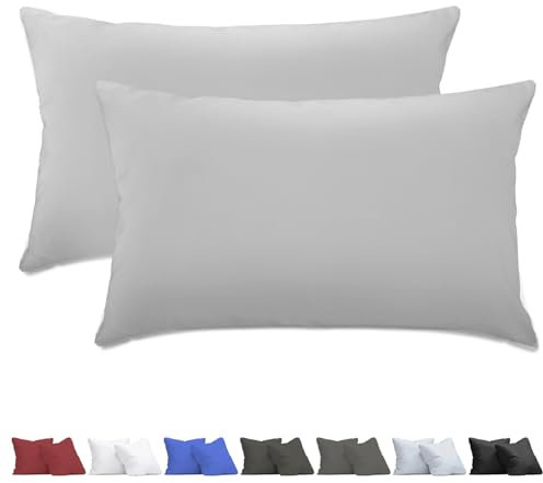 aboveBED Funda de Almohada Extra Suave 40x60 (Set da 2), Gris Claro, Almohada de Jersey Microfibra 100% Poliéster, Cierre de Cremallera Oculta en el Lado Largo, Funda Suave y Transpirable, 40 x 60 cm