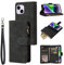 QLTYPRI Case for iPhone 15 6.1 inch, Large Capacity Leather Wallet Case 6 Card Holder & 1 Zipper Pocket Kickstand Wrist Strap Magnetic Case for iPhone 15 - Black